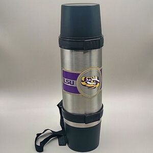 LSU Tigers 40 oz Stainless Steel Thermos with Shoulder Strap & Cups on Each End